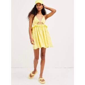 NWT For Love & Lemons Natalia Mini Dress in Yellow Women’s Size Small